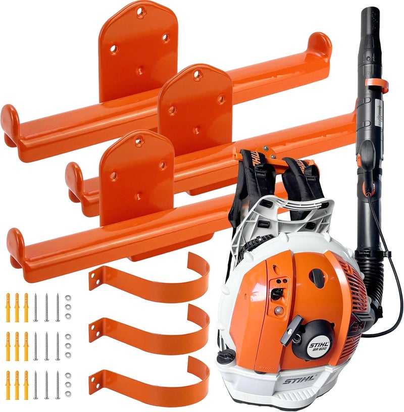 OSROENE Backpack Leaf Blower Hanger with Tube Hook, 3 Pack Backpack Sprayer Wall Mount, Heavy Duty Chainsaw Wall Mount Stand Accessories Garage Organization Storage - Image 1